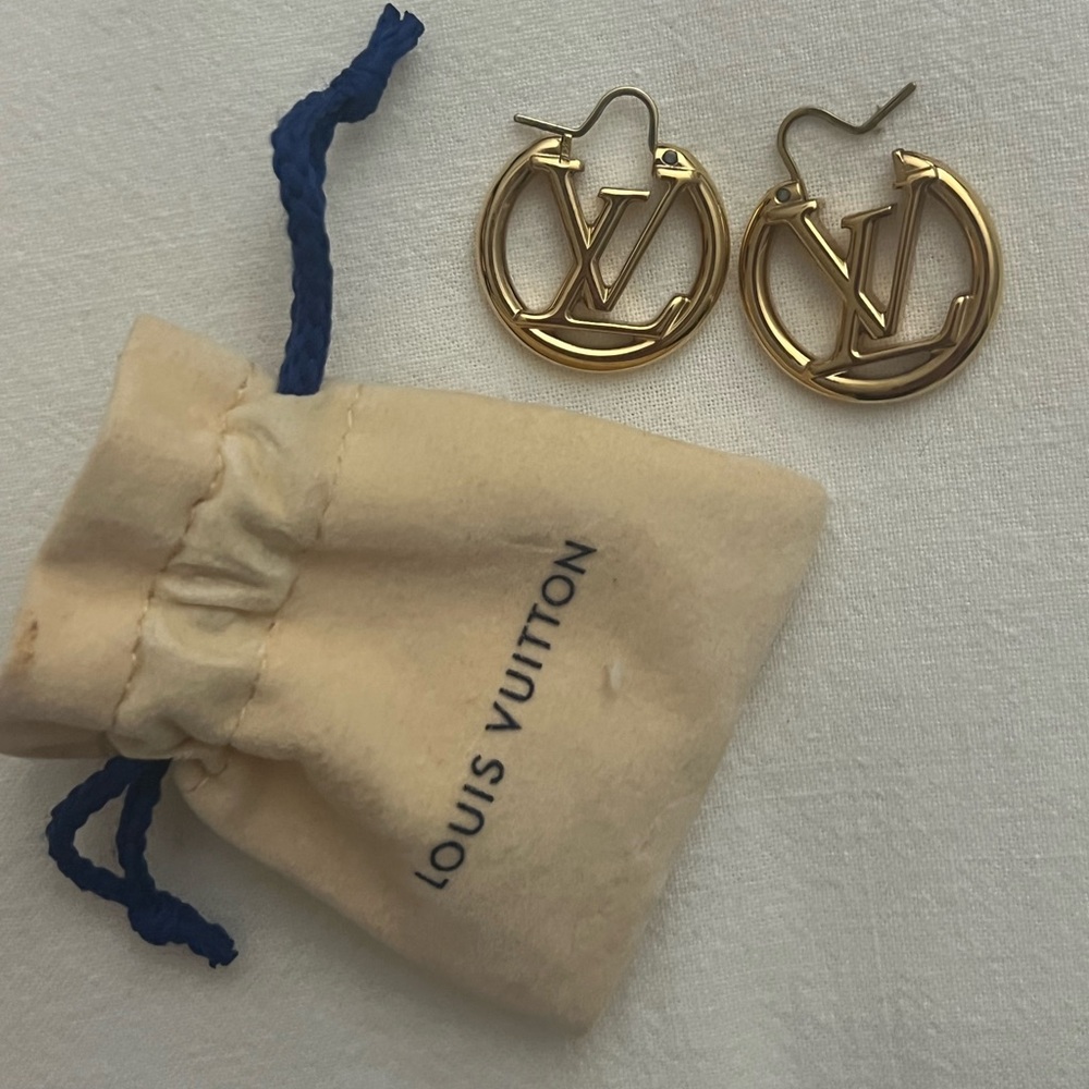Louis Vuitton Gold Louise PM Monogram Earrings